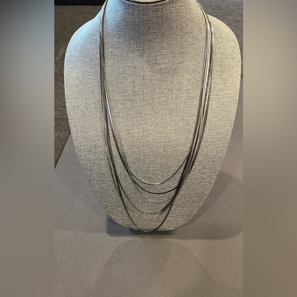 Y2K Guess 6 Strand Chains Gun Metal and Silver Tone Necklace 36” Long. Epic!